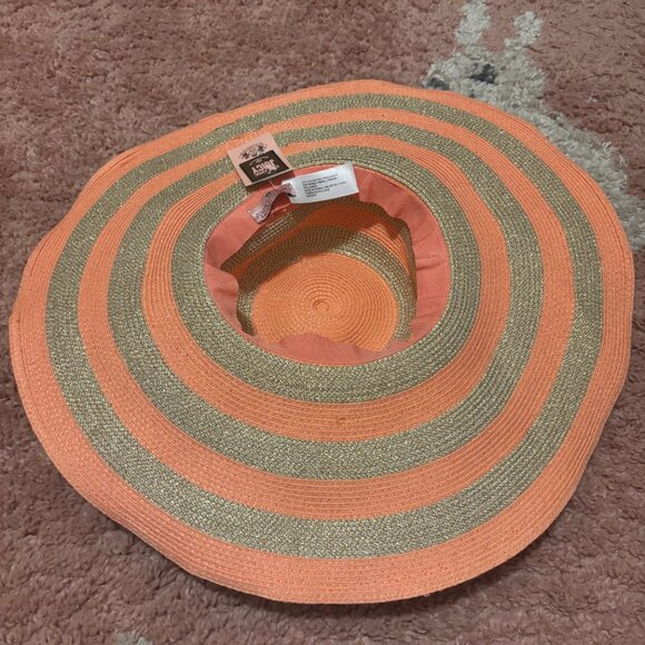 Juicy Couture Coral Striped Straw Sunhat NWT Women’s Summer Beach Hat One Size - Picture 3 of 4